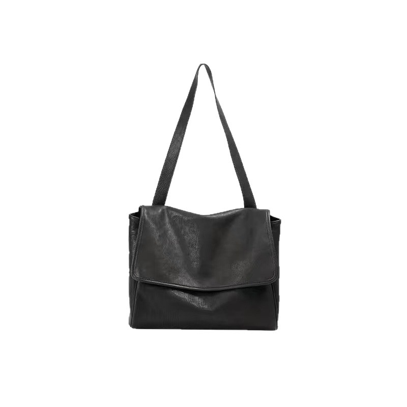Minimalist Flap Messenger Bag For Women - Retro Versatile Commuter Large Capacity Top Grain Vegetable Tanned Cowhide Leather - Thumbnail 5