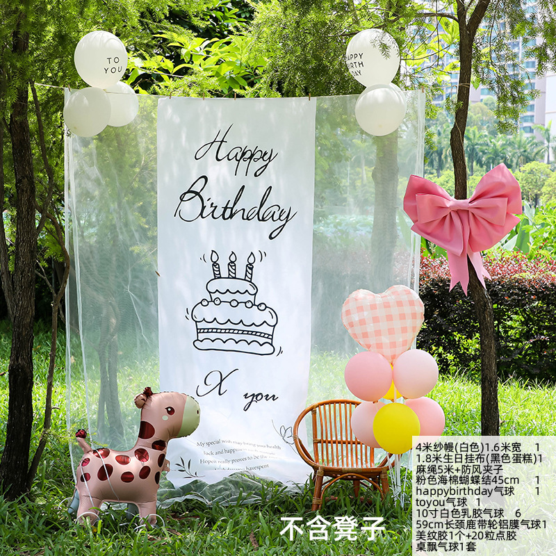 小红薯同款户外生日场景氛围布置装饰网纱背景挂布6周岁男孩拍照|undefined