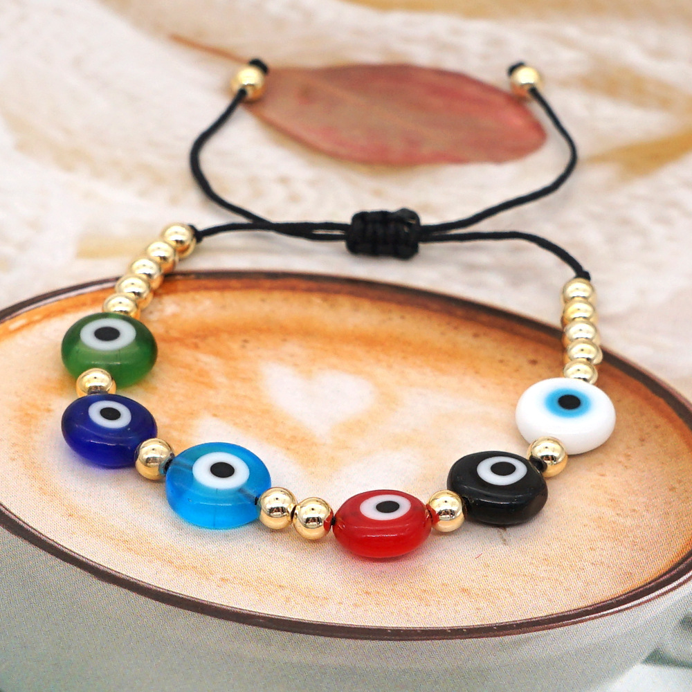 Nihaojewelry Ethnic Style Colored Glaze Evil Eye Gold Bead Bracelet Wholesale Jewelry display picture 8