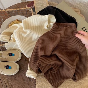 Factory Children's Sweater 2024 Autumn and Winter New Knitted Half-turtleneck Baby Styinky Sweater Casual Warm Base Shirt