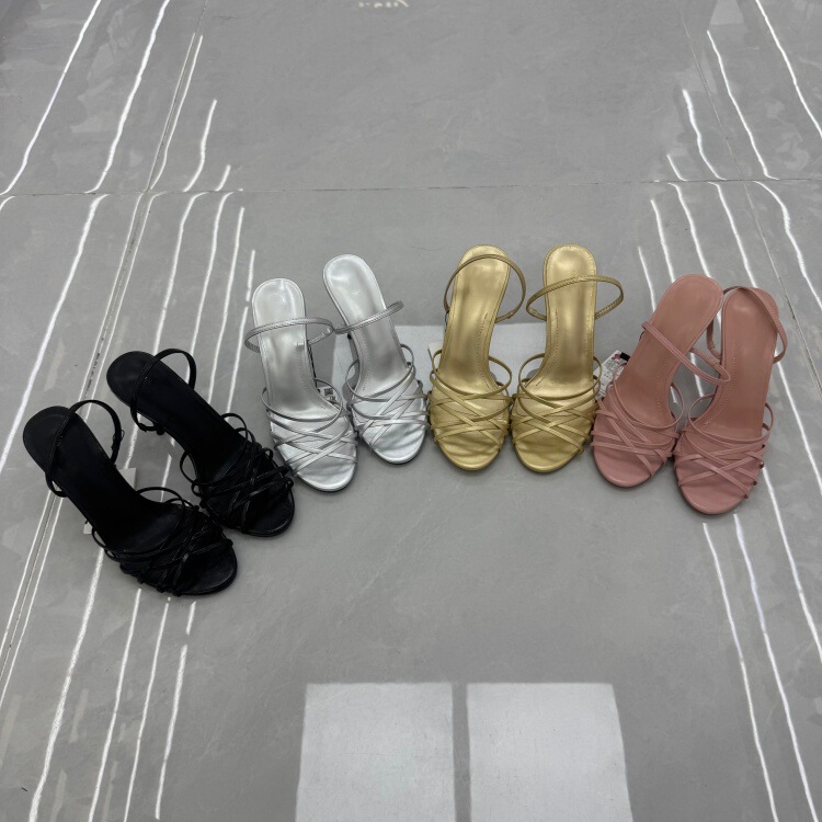 Spain 2025 New Summer Women's Shoes Black Pink Thin Strap Leather Fashion Casual Work Clothing High Heel Sandals