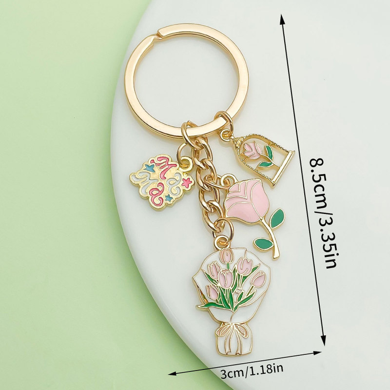 跨境母亲节mama康乃馨花束挂件吊坠钥匙卡通清新包包挂饰品钥匙圈|undefined