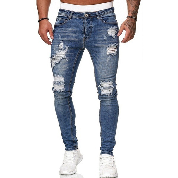 Herrenbekleidung neue Street Herren Jeans zerrissene Stretchhose modische urbane enge Freizeithose mit mittlerer Taille für Männer_voghion.com
