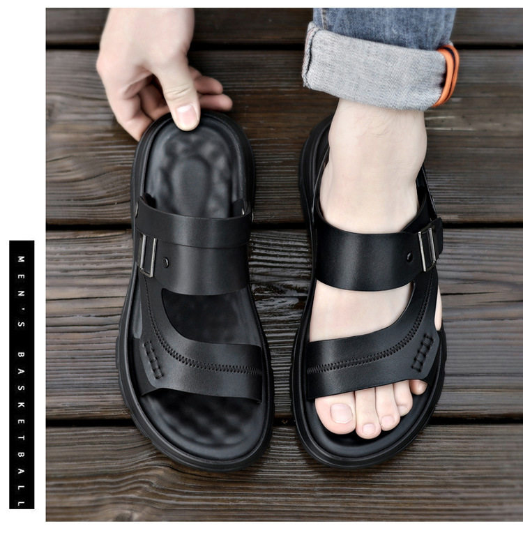 Dép sandal nam quai ngang đế bằng mềm nhẹ thoáng khí kiểu hai cách mang — Màu nâu, màu đen chi tiết 28