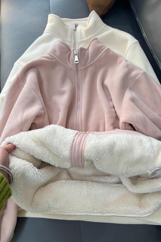 Polar Fleece Thick Jacket with Women's Winter Lamb Wool Liner 2025 New Style Fleece Sweatshirt with Thick Fleece