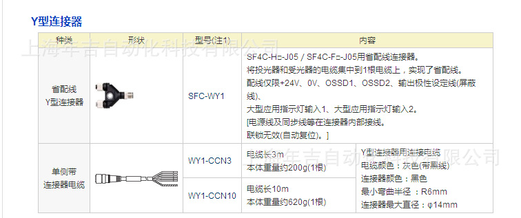 松下原装新品	SFC-WY1		节省配线Y型连接器	安全光幕传感器