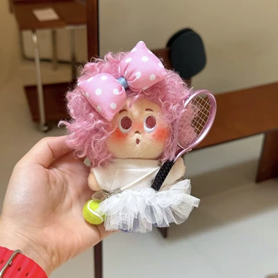 Curly Hair Plush Doll Pluş açarlıqlar - tulle-skirt-tennis-pink-explosion-pendant
