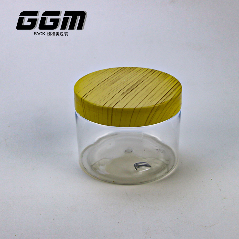 现货89牙300mlPET广口木纹盖塑料瓶300ML 分装蜂蜜面膜盒