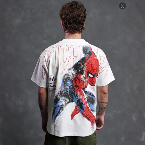 2026 Summer American Retro Men's Short-Sleeve T-Shirt with Spider-Man Print on Front and Back, Loose Fit, Round Neck, Half-Sleeve Top 2026 Summer American Retro Men's Short-Sleeve T-Shirt with Spider-Man Print on Front and Back, Loose Fit, Round Neck, Half-Sleeve Top