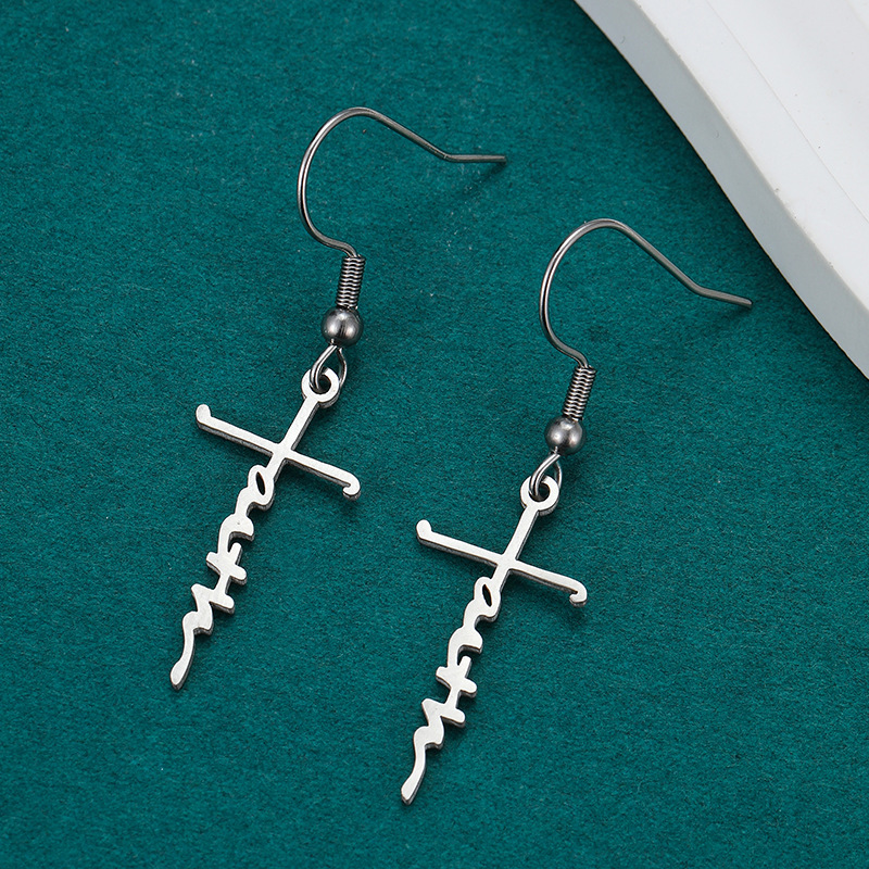 All Seasons Season 1 Pair Vintage Style Cross Heart Shape Polishing 201 Stainless Steel Drop Earrings