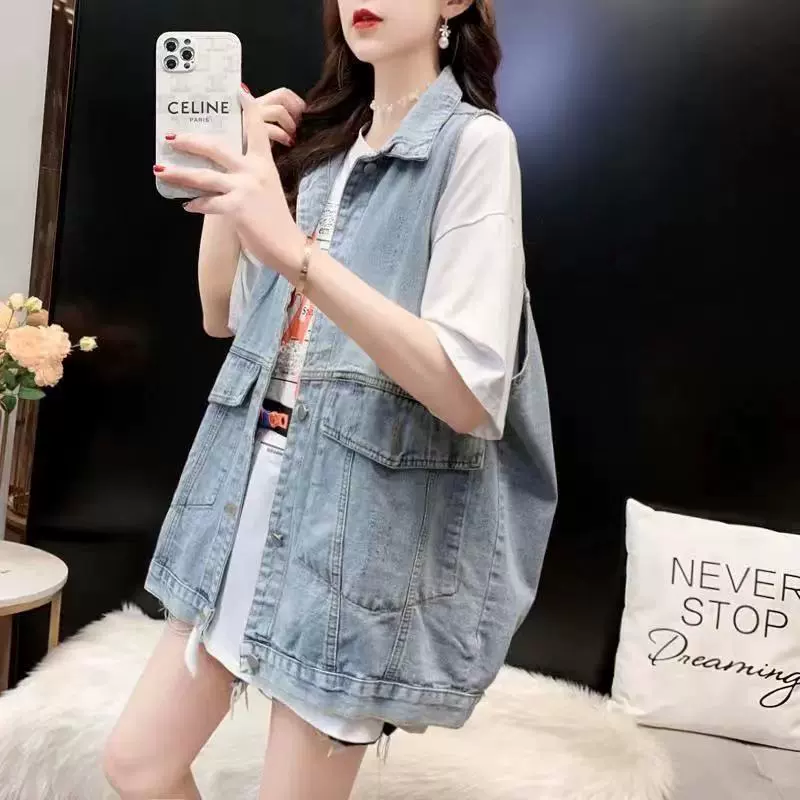 Z3J джинсовый жилет средней длины для женщин, свободный корейский стиль, новинка 2024 года, модный внешний жилет средней длины, внешний жилет