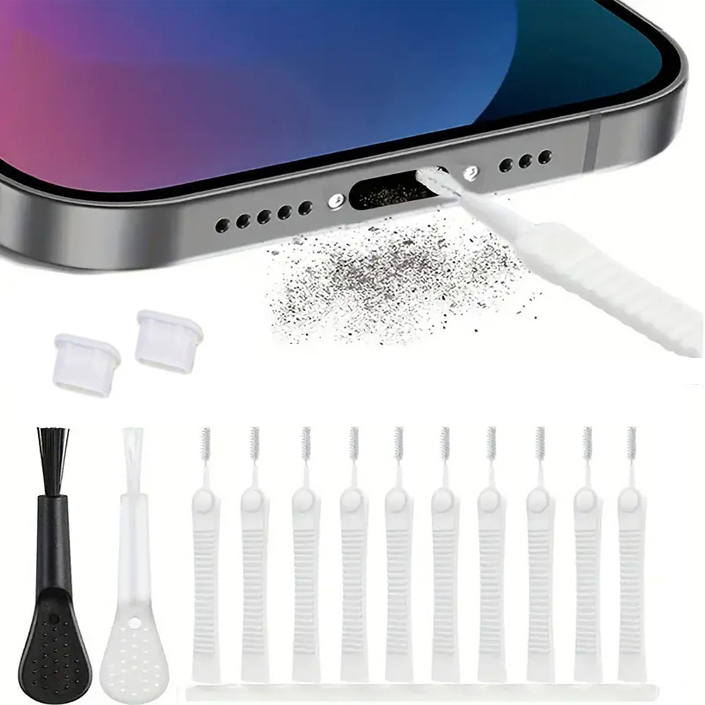 Type-C Veri Portu USB Toz Kapağı Telefon Şarj Portu Silikon Toz Kapağı Fırçalı Temizleme Seti