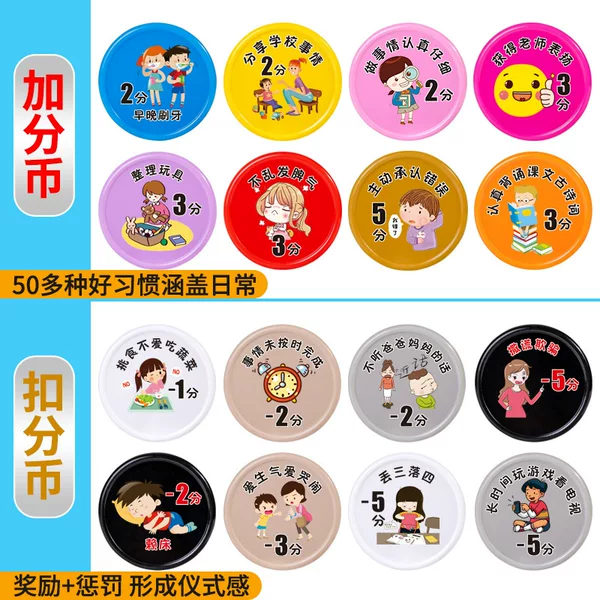 Family Points Coins Encourage Children to Learn, Reward Cards for Kindergarten and Elementary School Students, Good Habit Reward Coins, Printed Educational Coins