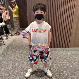 2025夏季男童奥特曼两件套新款酷帅短袖中小童潮款男孩潮款夏装