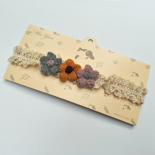 新品婴幼儿发带女童头饰百天生日礼品双拼毛线花朵头带发饰