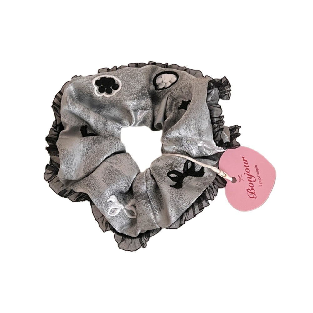 Frase bordada arco dulce anillo de cabello intestino de alta sensibilidad de la niña encaje cuerda de cabello suave adornos para el cabello