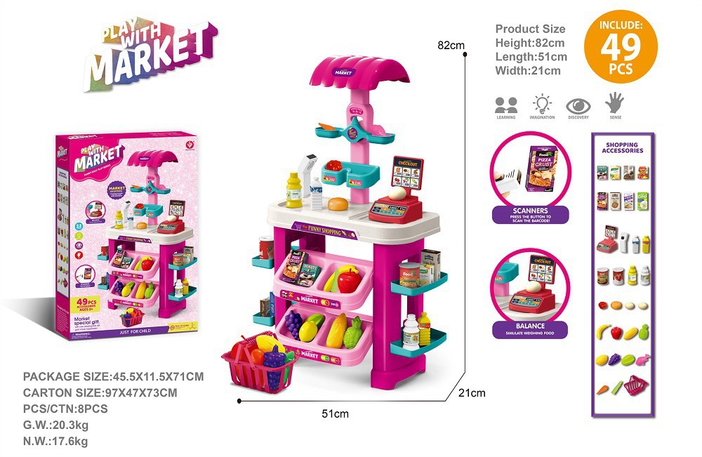 Transfronterizos niños simulación supermercado mesa de compras escanear caja registradora supermercado carro de compras mesa de venta juguetes de supermercado