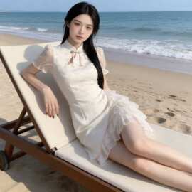 高品质加内里新中式国风盘扣旗袍连衣裙女夏收腰小个子甜美蛋糕裙