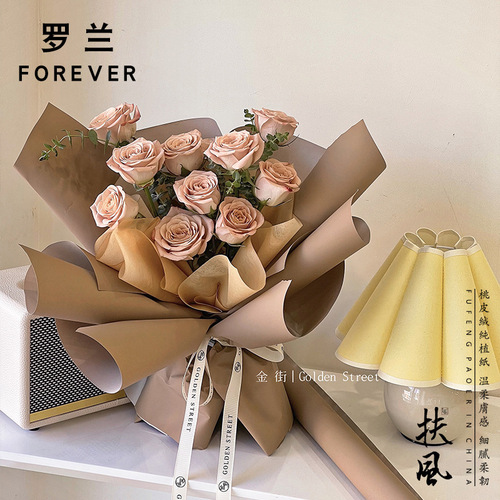 Roland Chinese Valentine's Day Chinese style peach skin fufeng paper two-color waterproof flower bouquet wrapping paper handmade diy flower shop use