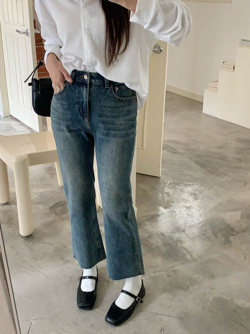 GAGD retro blue four-sided elastic slim nine-inch jeans for women, Korean style, high-waisted, slimming, slightly flared jeans pic 11