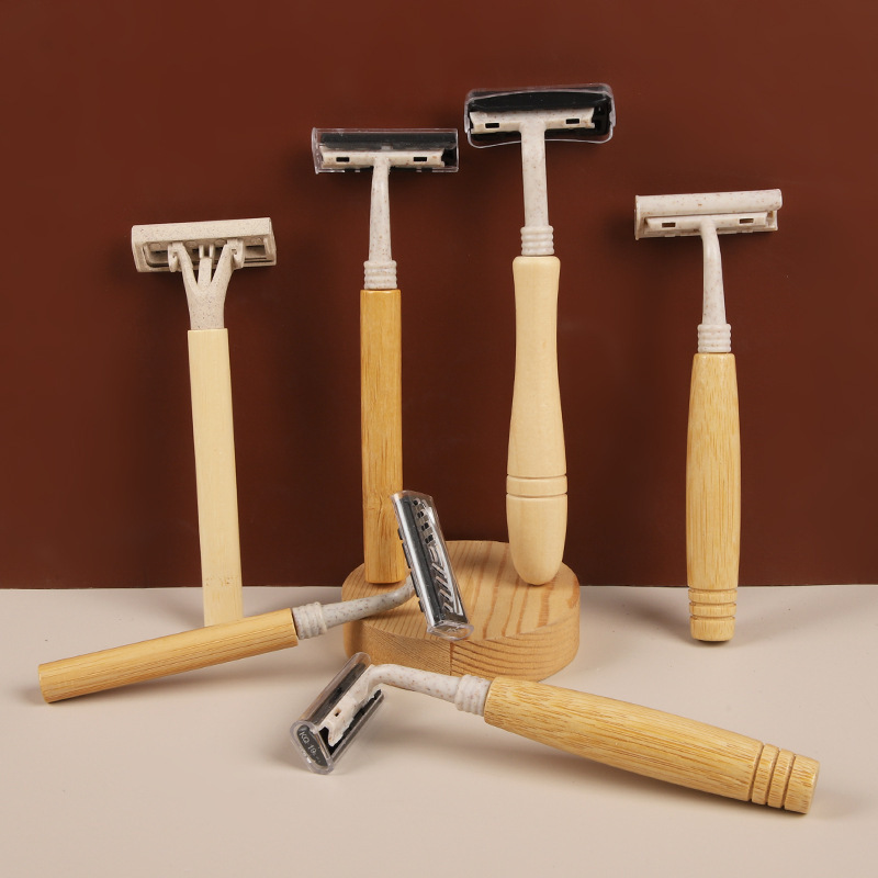 B & B Hotel Bamboo Handle Three-layer Blade Razor Manual Razor Shaving Cutter Portable Travel Razor B & B Hotel Bamboo Handle Three-layer Blade Razor Manual Razor Shaving Cutter Portable Travel Razor