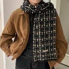 小香风格子围巾女秋冬季2024新款韩系氛围感加厚保暖时尚百搭围脖