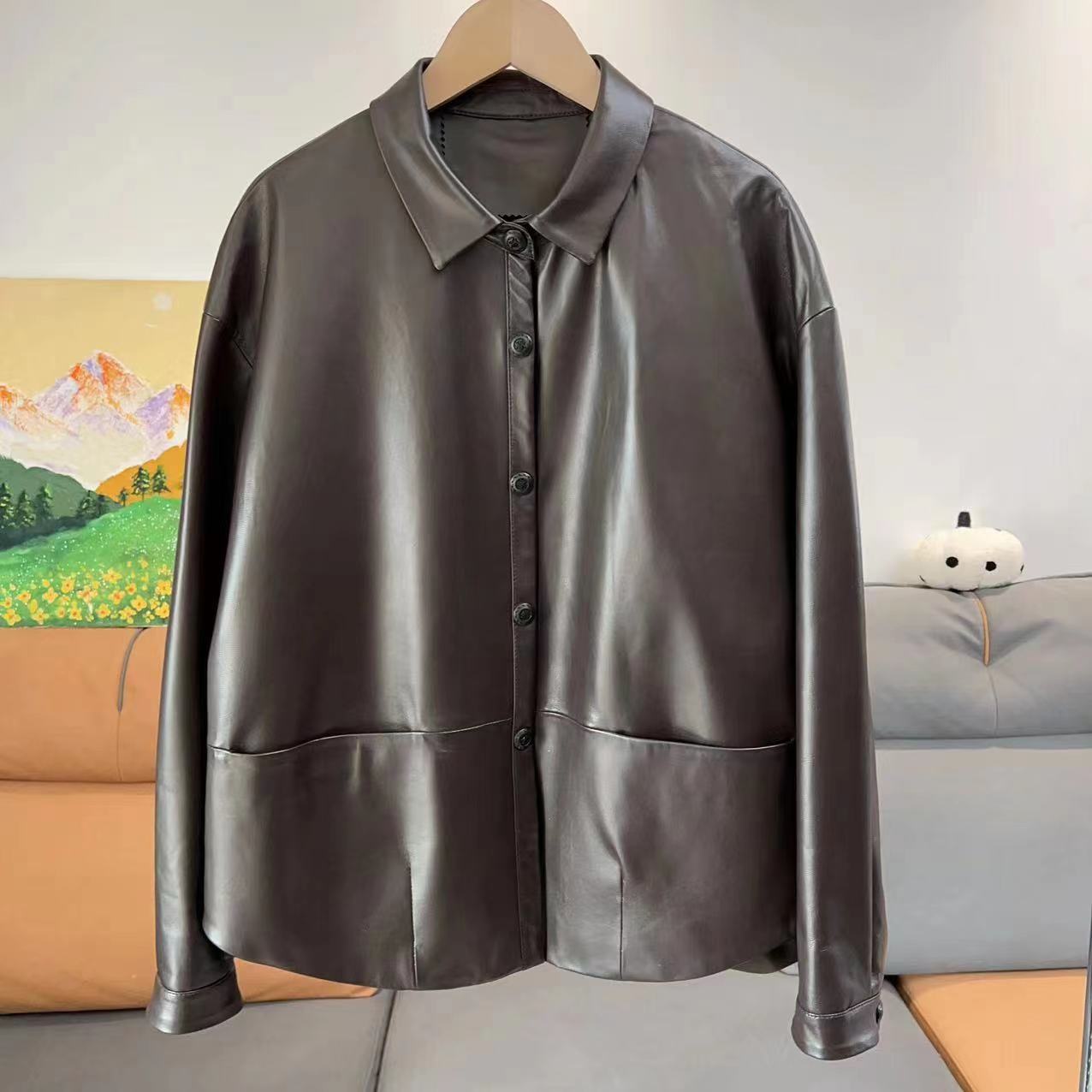 Women's High-end Top-layer Vegetable Tanned Sheepskin Women's Lapel Genuine Leather Coat Casual Simple Jacket Coat