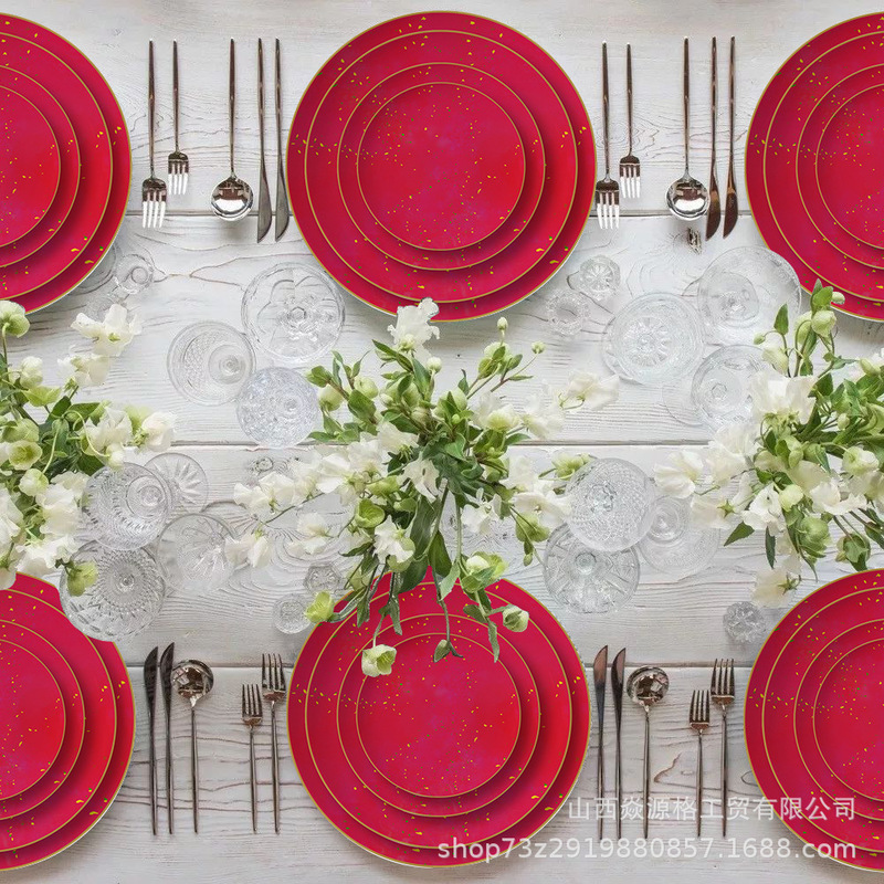 Phnom Penh Ceramic Plate Household Dish Plate Personalized Creative Popular Plate Western Food Wedding Table Decoration Plate Tableware Four-Piece Set