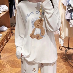 Autumn and Winter Soft Ice Cream New Men's Cartoon Bear Print Soft Crewneck Trousers suit Men's Pajamas Home Clothes