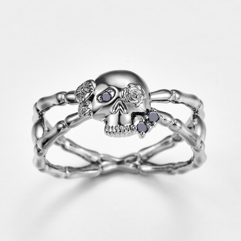 Rings Classification 11, 5, 6 Ring Size Punk Cool Style Skull Alloy Plating Inlay Rhinestones Halloween Women'S Rings
