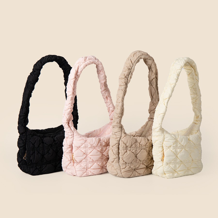 Small Korean lightweight autumn and winter shoulder with high-end feel, solid color diamond grid cotton clothing bag,_voghion.com