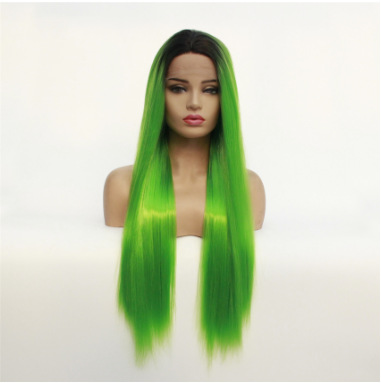 Gradiente negro verde turquesa recto mate de seda de alta temperatura frontal encaje cubierta sintética LW0154