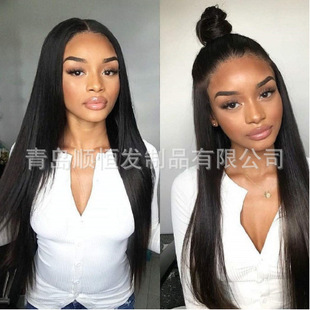 European and American Export Middle Parted Black Long Straight Hair Lace High Temperature Silk Wig Hand Hook Artificial Full Head Cross-Border Hairstyle