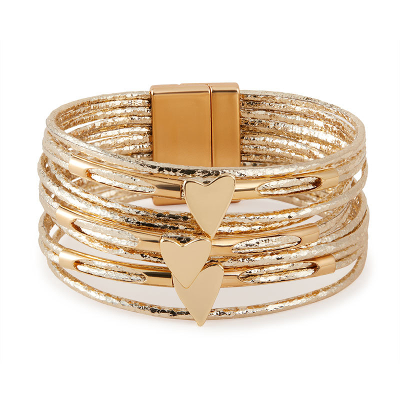 Pulsera de ala ancha de tira de cuero de PU multicapa europea y americana, accesorios de amor, diseño, pulsera personalizada, regalo de San Valentín