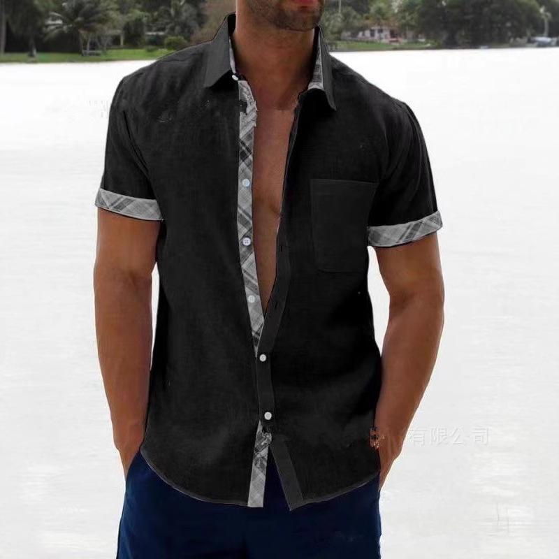 2025 Amazon Spring/Summer Casual Shirt for Men, Color-Block Contrast Short-Sleeve Fashion Urban Turn-Down Collar Men's Shirt 2025 Amazon Spring/Summer Casual Shirt for Men, Color-Block Contrast Short-Sleeve Fashion Urban Turn-Down Collar Men's Shirt