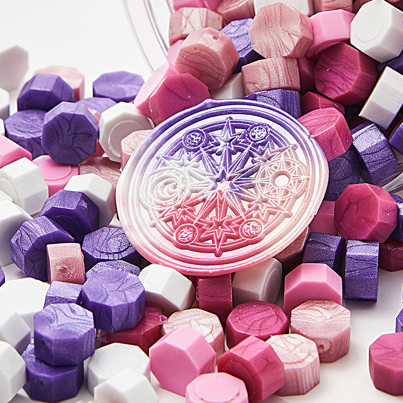 Cera de pintura al fuego, juego completo de sellos de pintura al fuego, octogonal, transparente, colorido, bolsa de colores mezclados, cera, venta al por mayor barata