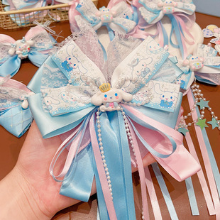 Jade Gui Dog Children's Cartoon Hairpin Little Girl's Little Princess Headwear Girls' Bow Ribbon Blue Hair Accessories Hairpin
