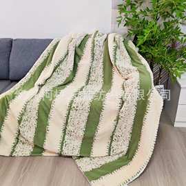 新款毛毯沙发午休毯子黑白纱提花双层毯冬季加厚保暖办公室午睡毯