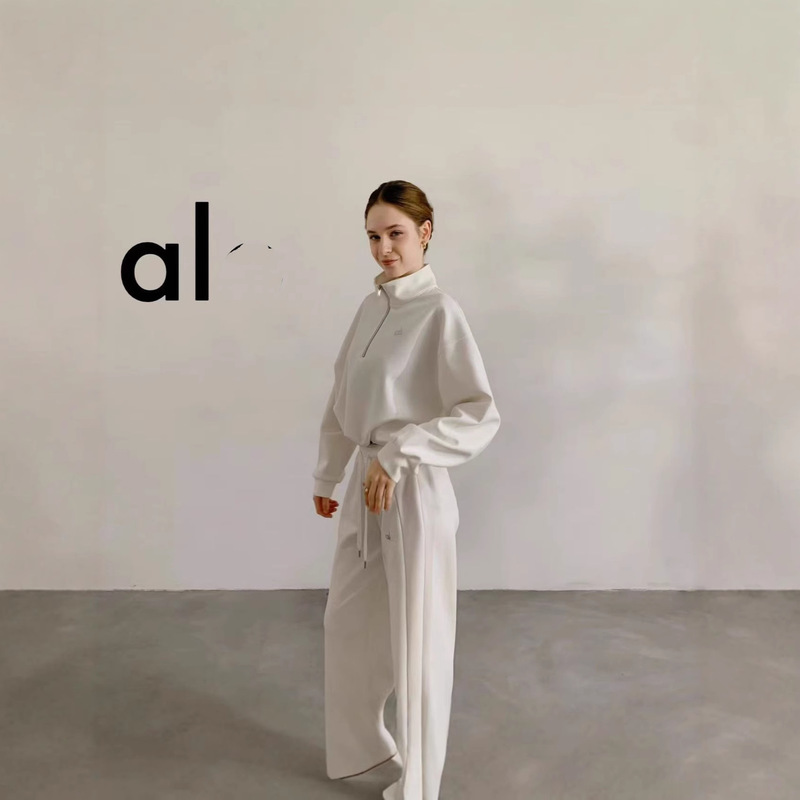 Early Autumn New Alo Kim Ji-Soo Same Style Half-Zip Sweatshirt Women's Stand-Up Collar Loose Hem Drawstring Slimming Look Top