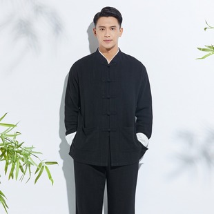 Hello 25 New Spring and Autumn Cotton and Linen Long Sleeve Stand Collar Handmade Button Men's Chinese Style Tang Suit Zen Clothes Chinese Studies 3009