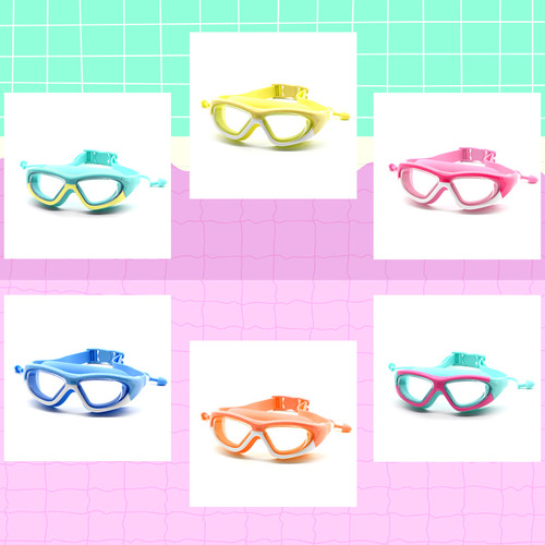 Korean-style large-frame children's swimming goggles with UV protection, waterproof, anti-fog, high-definition, unisex swimming goggles with earplugs set, wholesale
