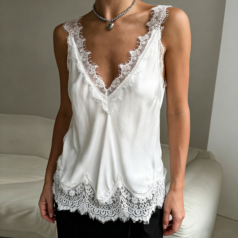 Amazon Cross-Border European and American 2026 Spring and Summer New Lace Trim Sleeveless T-Shirt Fashionable Sexy Elegant Top for Women