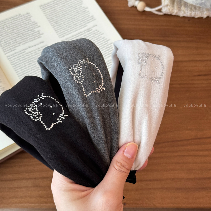 韩里韩气~ 可爱KT猫烫钻宽边发箍女高颅顶气质头箍日常外戴头饰品|undefined