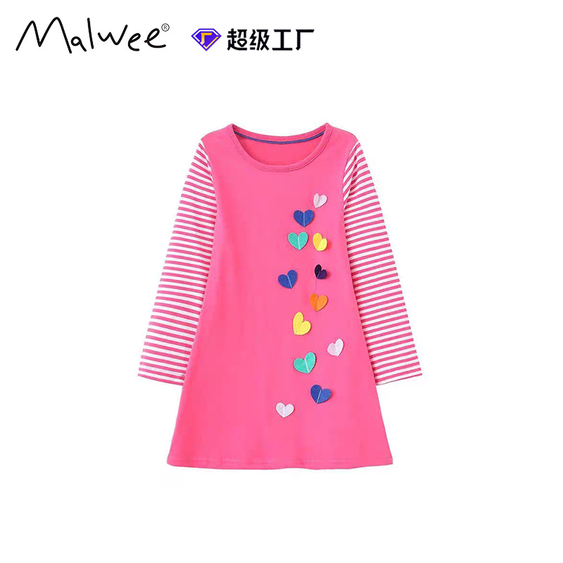 Vestido de niña otoño y invierno nuevo estilo europeo y americano rayas de manga larga vestido de princesa de cuello redondo casual ropa infantil