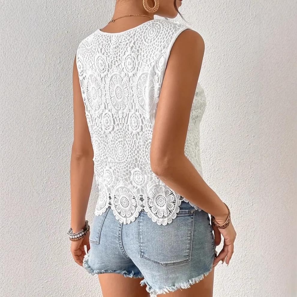 Women's French Style Crochet Camisole Heavy Duty Summer Top Chic Slimming Sexy Elegant Floral Outer Layer_ecoleips.com