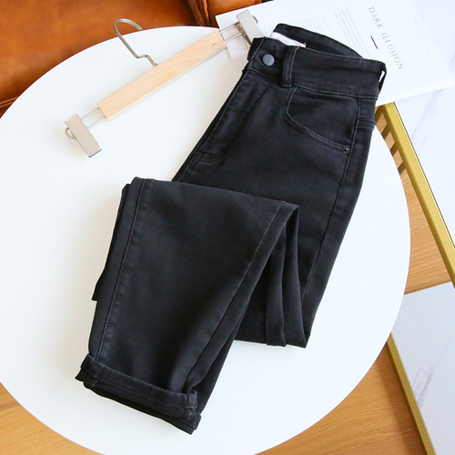 Black Plus Size Wool Fleece Denim Jeans for Women - Straight Leg High-Waisted Slimming Father-in-Law Hem Pants for Autumn and Winter