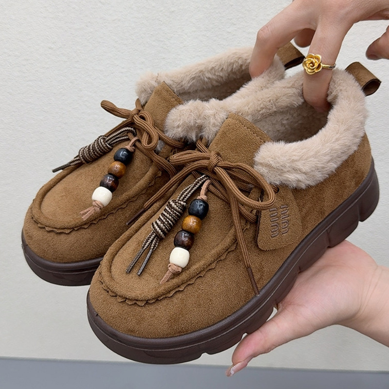 Fleece-Lined Casual Shoes for Women, New Winter Thickened Warm Snow Boots, Retro Birkenstock Shoes, Lightweight Non-Slip Furry Cotton Shoes Fleece-Lined Casual Shoes for Women, New Winter Thickened Warm Snow Boots, Retro Birkenstock Shoes, Lightweight Non-Slip Furry Cotton Shoes