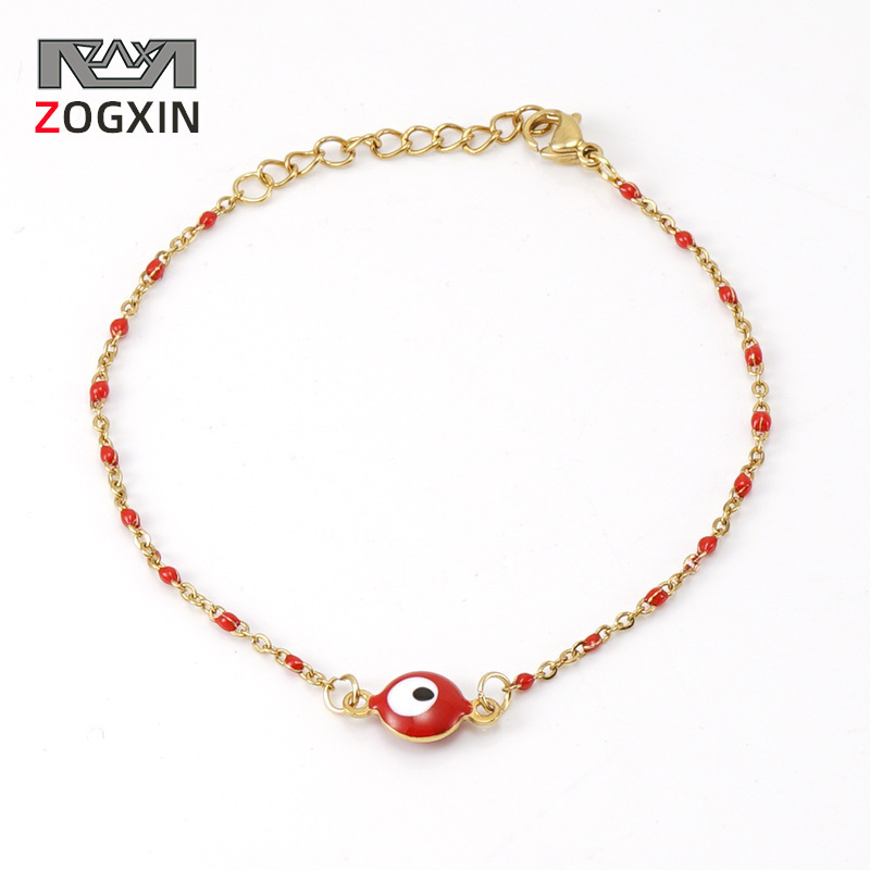 European and American Turkey Evil Eye Red Stainless Steel Bracelet Women's 18K Titanium Steel Round Evil Eye Bracelet