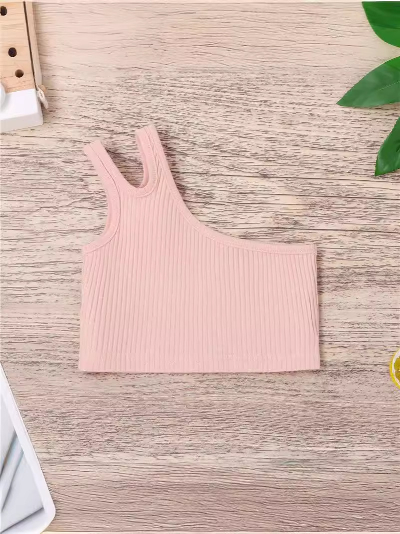 2026 chaleco de verano transfronterizo de ropa infantil de niñas nuevas niñas de comercio exterior hombros inclinados irregulares cinturón de 100 camisas
