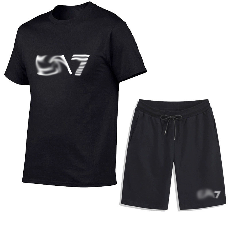 2024 summer cross-border hair logo men's T-shirt shorts suit casual printing short sleeve sports breathable top